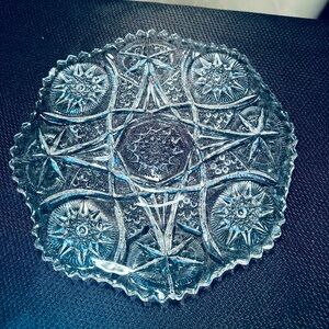 American Brilliant Cut Glass Sawtooth Edge Platter 9.5" Vintage